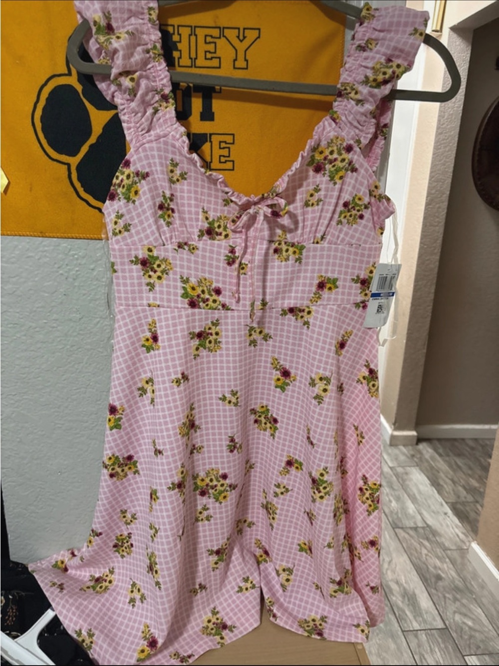 Ultra Flirt Pink Floral Ruffle-Shoulder Chemise